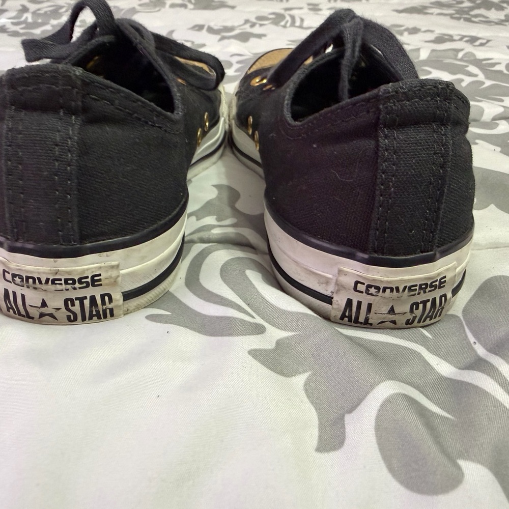 Converse All Stars Black Gold White Women's so 8 Sneakers w/ gold snakeskin toe - Picture 5 of 12